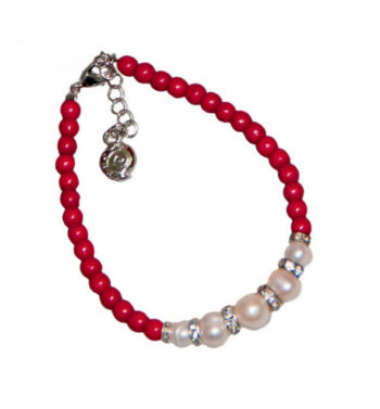 Βραχιόλι Χεριού Πέτρα, Κόκκινο, Ασημί, Λευκό | 1514-301E