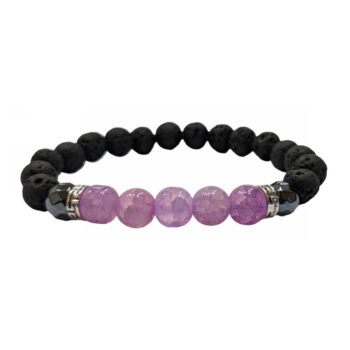 Βραχιόλι Πέτρα Μαύρο, Λιλά, Ασημί | 1514-901J2